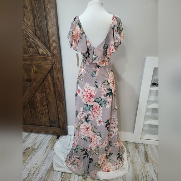 Eliza J Women's Floral-Print Flutter-Sleeve Chiffon Dress NWT size 10 grey - Picture 4 of 5